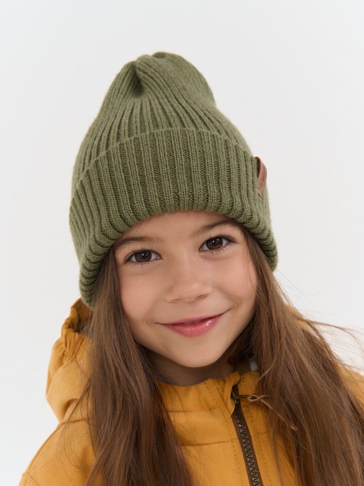шапка тыква из смесовой шерсти однослойная "олива" из шерсти спереди