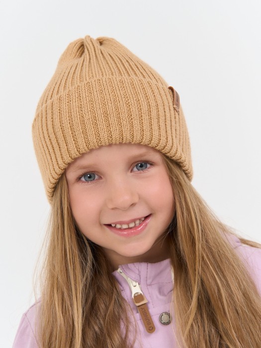 шапка тыква из смесовой шерсти однослойная "песок" из шерсти спереди