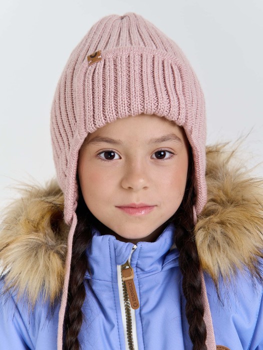 шапка ушанка зимняя из смесовой шерсти "пудра" от бренда bungly вид слева
