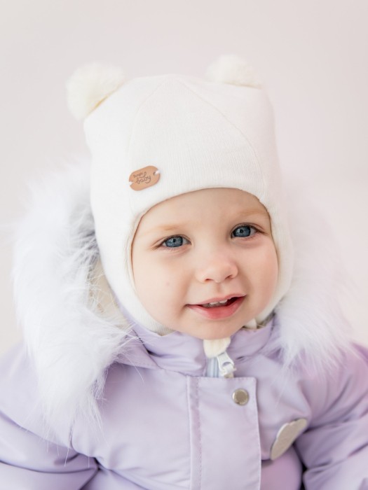 шлем зимний из смесовой шерсти "снежок" на кнопках 0+ фотография
