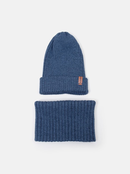 снуд из смесовой шерсти "деним" вертикальная вязка из россии вид сбоку