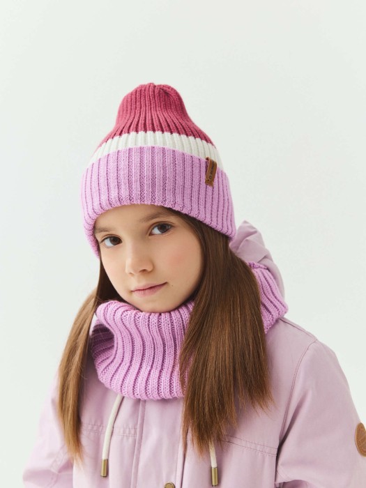 снуд из смесовой шерсти "сирень" вертикальная вязка фотография