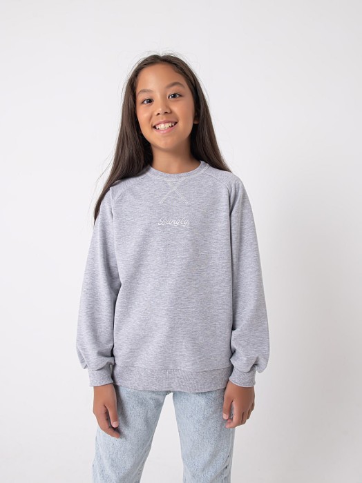свитшот облегченный "серый меланж" 7+ от бренда bungly вид слева