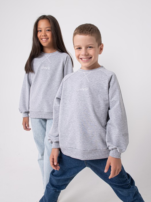 свитшот облегченный "серый меланж" 7+ повседневного стиля с лицевой стороны