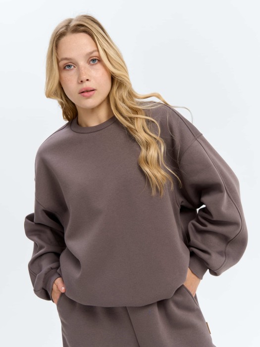 свитшот "темный шоколад" женский утепленный от бренда bungly вид слева
