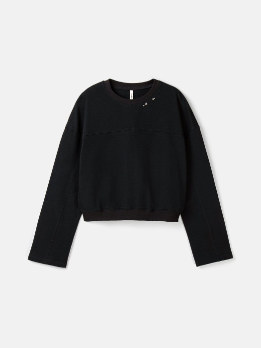 свитшот укороченный с декором "уголь" женский из проверенных материалов спереди