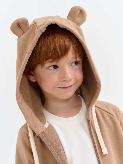 толстовка с ушками на капюшоне "орех" утепленная без начеса от бренда bungly вид слева
