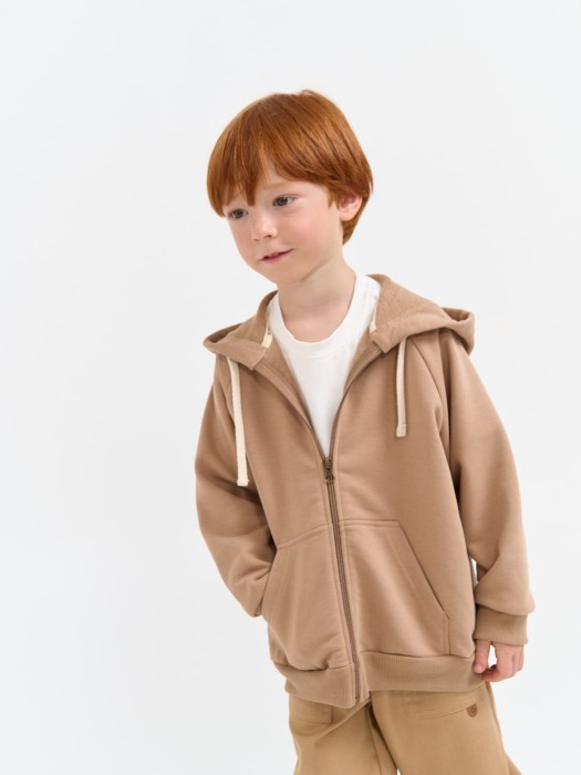 толстовка с ушками на капюшоне "орех" утепленная без начеса универсального стиля с лицевой стороны