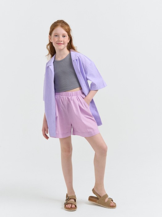 топ из кашкорсе "пепел" 7+ из эластичного трикотажа в рубчик спереди