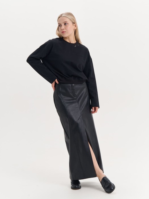 юбка миди из эко-кожи "уголь" женская фотография