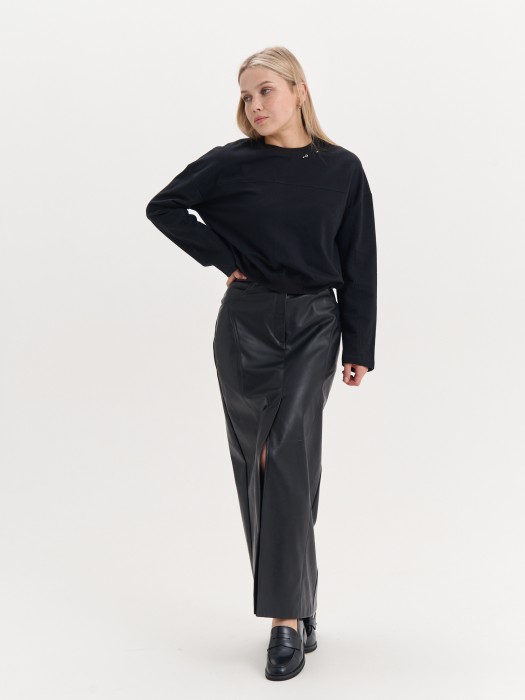 юбка миди из эко-кожи "уголь" женская от бренда bungly вид слева