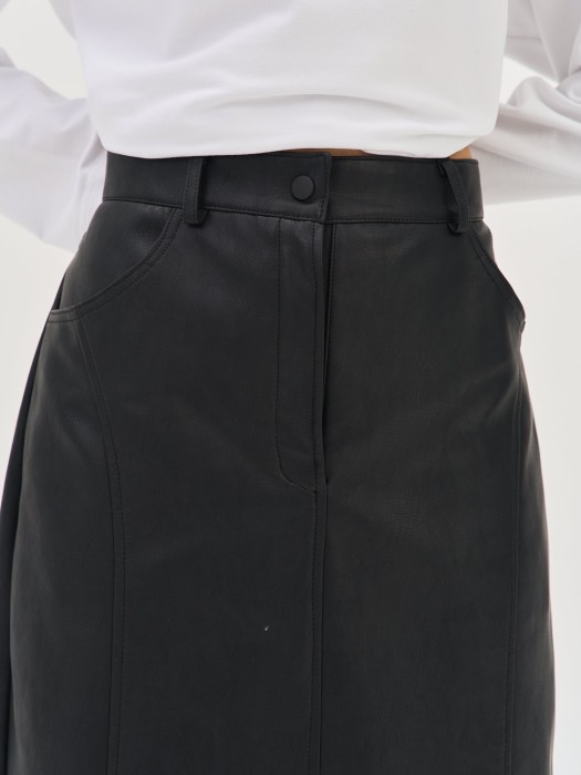 юбка миди из эко-кожи "уголь" женская по цене 5272 руб вид справа