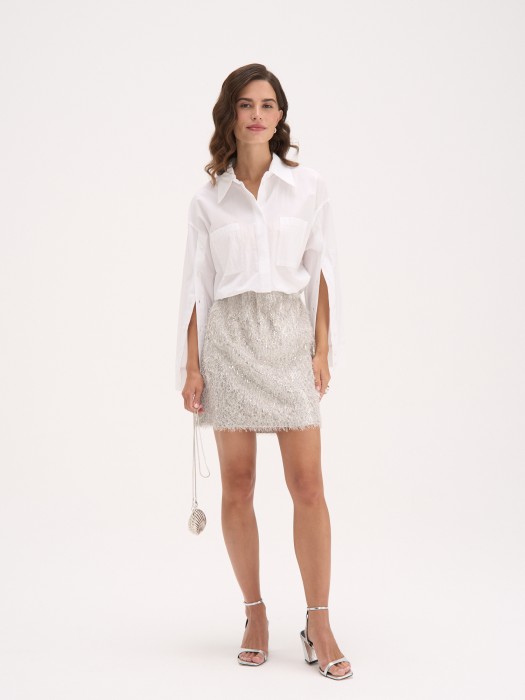 юбка мини с бахромой "серебро" женская фотография