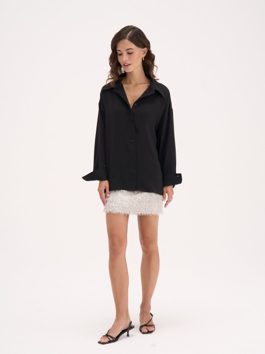 юбка мини с бахромой "серебро" женская от бренда bungly вид слева