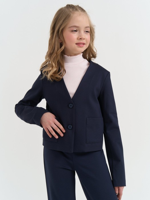 жакет укороченный для девочки "синий" 7+ от бренда bungly вид слева