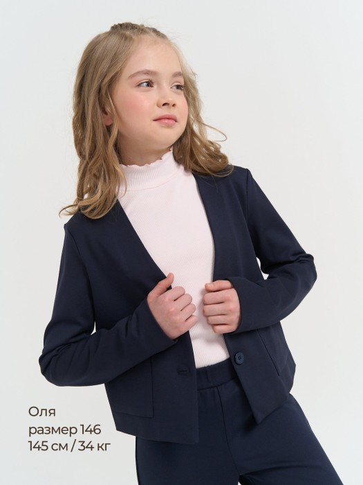 жакет укороченный для девочки "синий" 7+ из проверенных материалов спереди