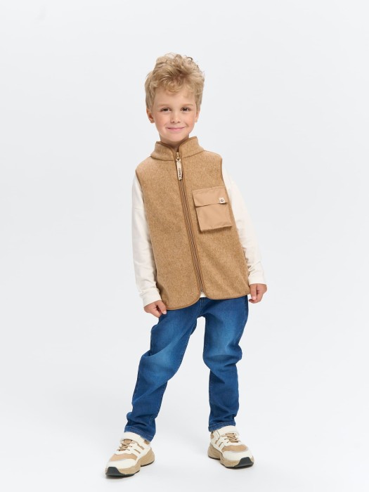 жилет флисовый "бежевый меланж" от 1 до 3 лет с изнаночной стороны