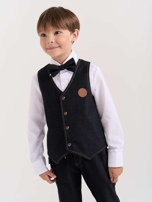 жилет из джинскота "графит" от бренда bungly вид слева