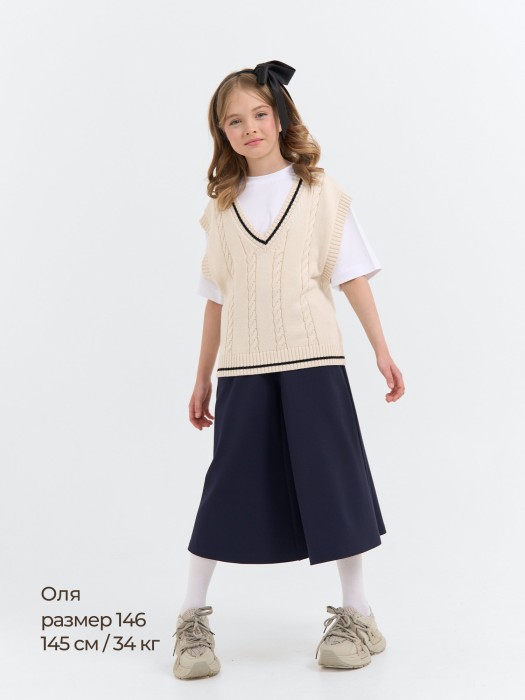 жилет оверсайз вязаный "белый" 7+ повседневного стиля с лицевой стороны