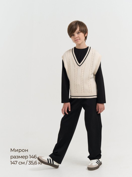 жилет оверсайз вязаный "белый" 7+ от 8 до 12 лет с изнаночной стороны