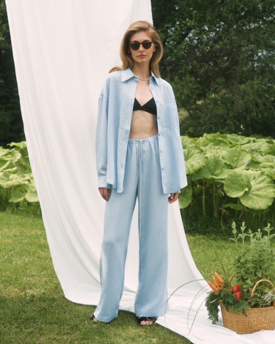 брюки на кулиске из тенселя и льна фотография