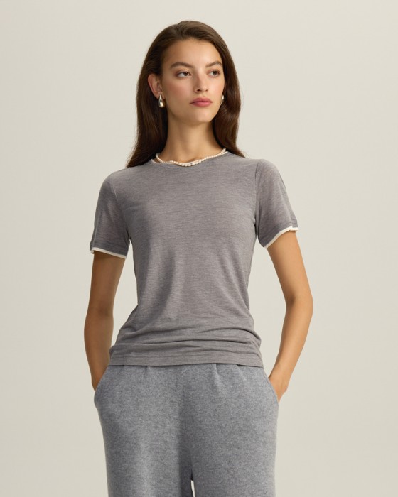 футболка с имитацией многослойности из модала с шелком и кашемиром фотография