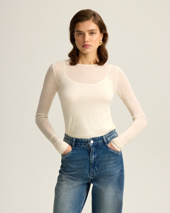 прозрачный лонгслив из шерсти мериноса фотография