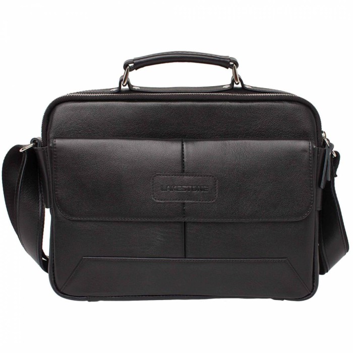 кожаная мужская сумка мессенджер button black фотография