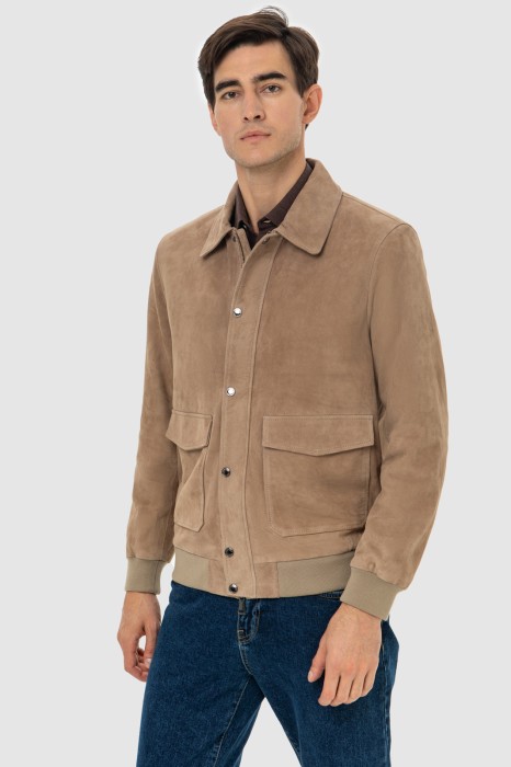 бомбер из натуральной замши из замши спереди