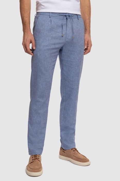 брюки изо льна и хлопка на кулиске из россии вид сбоку