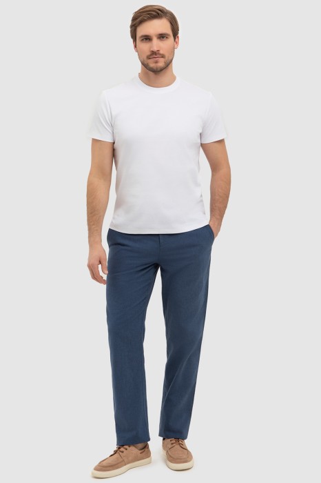 брюки изо льна и хлопка из хлопка спереди