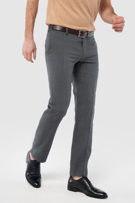 брюки классические серые в клетку из шерсти с возможностью машинной стирки фотография