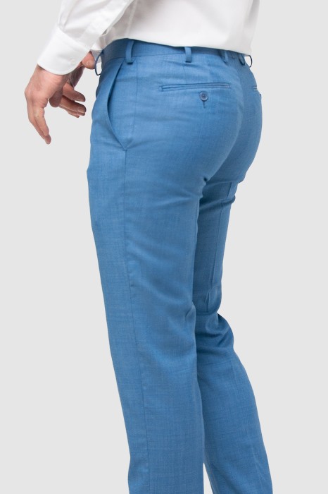 брюки прямые голубые из шерсти, устойчивой к сминанию от бренда kanzler вид слева