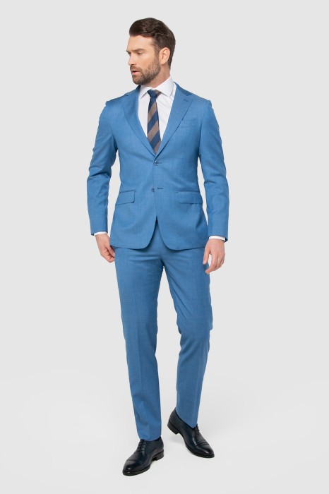 брюки прямые голубые из шерсти, устойчивой к сминанию по цене 8990 руб вид справа