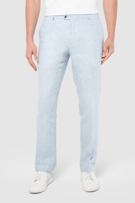 брюки прямые светло-голубые изо льна фотография
