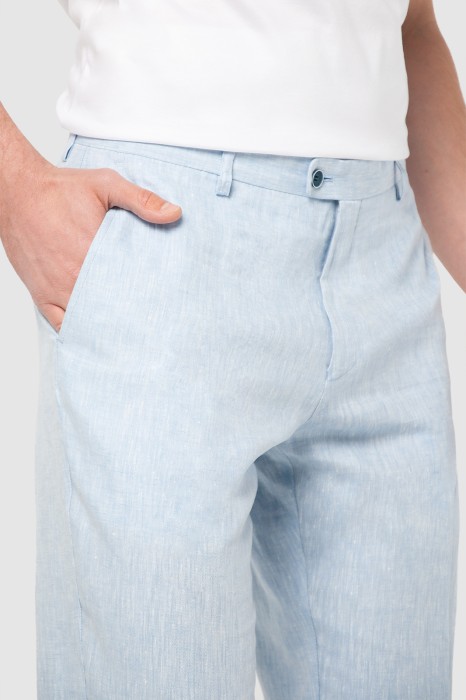 брюки прямые светло-голубые изо льна от бренда kanzler вид слева