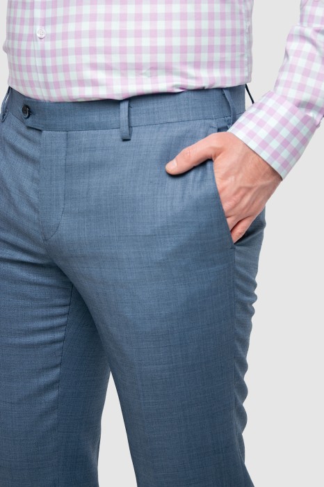 брюки прямые темно-голубые из шерсти, устойчивой к сминанию от бренда kanzler вид слева