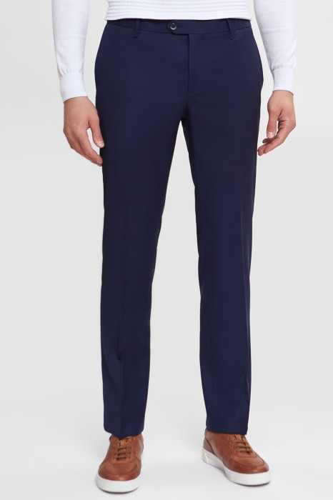 брюки прямые темно-синие из шерсти с возможностью машинной стирки фотография