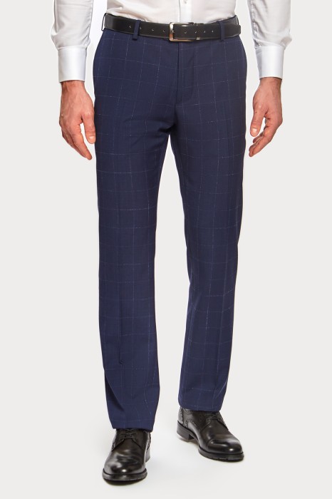 брюки синие в клетку из смесовой шерсти фотография
