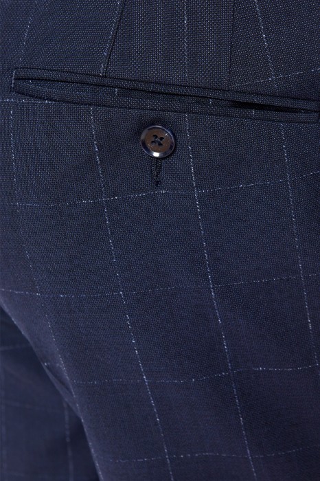 брюки синие в клетку из смесовой шерсти от бренда kanzler вид слева