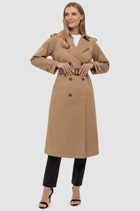 двубортный тренч утепленный классического стиля с лицевой стороны