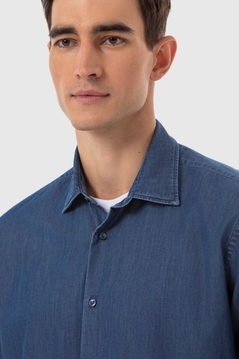 джинсовая рубашка от бренда kanzler вид слева