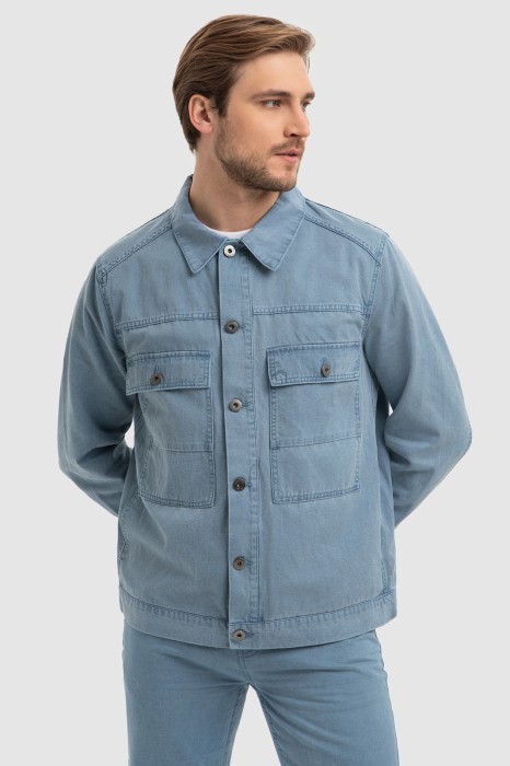 куртка джинсовая с добавлением льна фотография