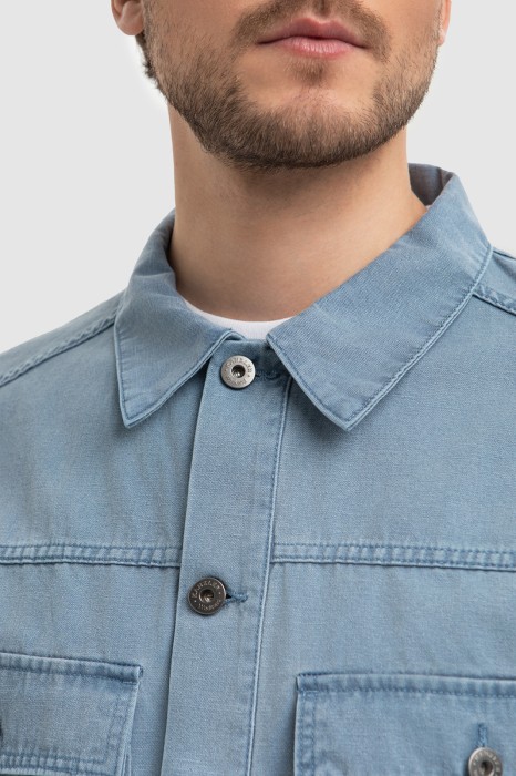 куртка джинсовая с добавлением льна от бренда kanzler вид слева