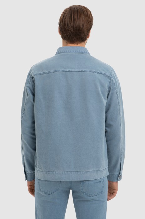 куртка джинсовая с добавлением льна из россии вид сбоку