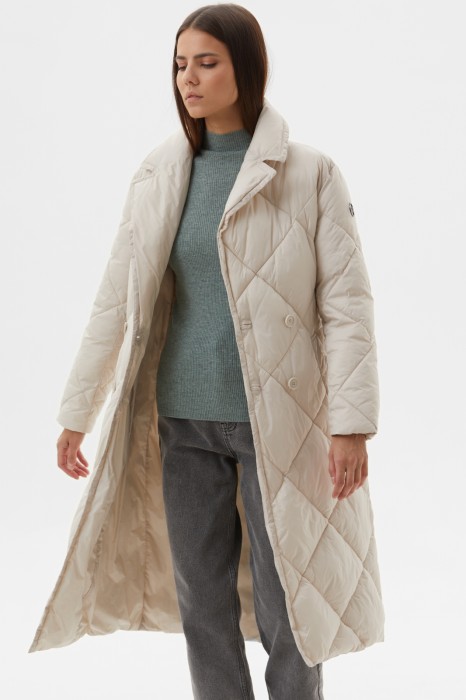 куртка стеганая длинная универсального стиля с лицевой стороны