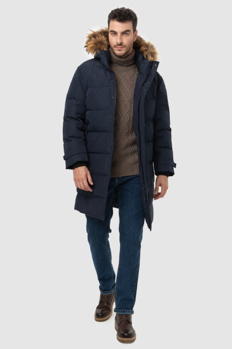 куртка удлиненная зимняя с отделкой из натурального меха из меха спереди