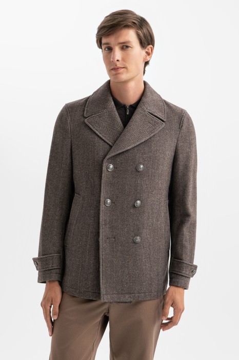 пальто-бушлат из шерсти и кашемира двубортное фотография