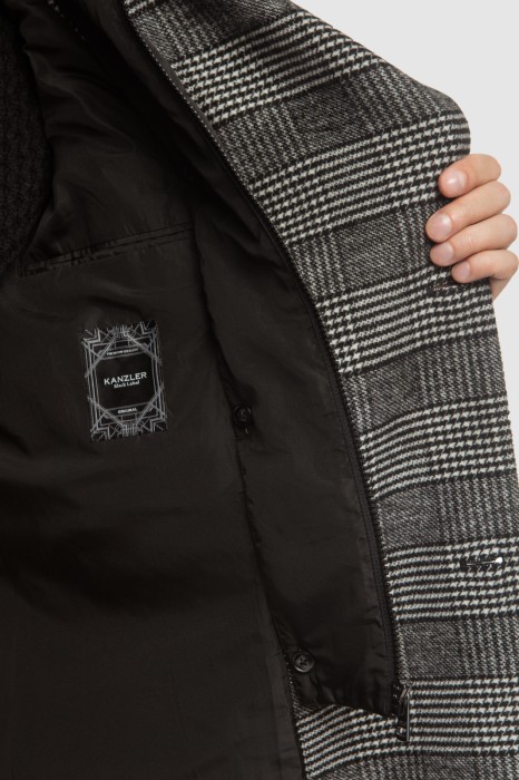 пальто двубортное демисезонное в клетку со съемным капюшоном по цене 17495 руб вид справа