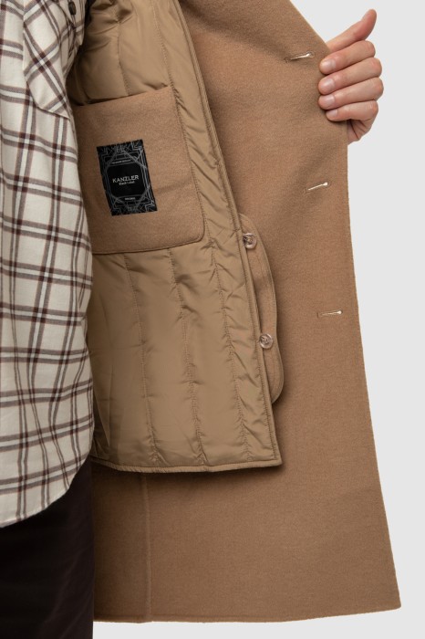пальто из шерсти и кашемира однобортное демисезонное от бренда kanzler вид слева
